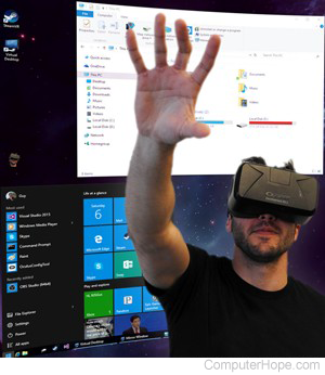 Illustration: VR user interacting with a virtual desktop.