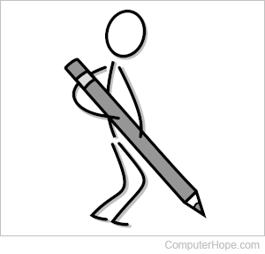 Stick figure holding a pencil, representing a webcomic.