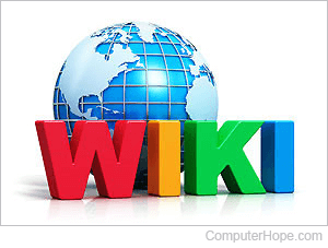 Wiki spelled out in multi-colored letters, in front of a world globe.
