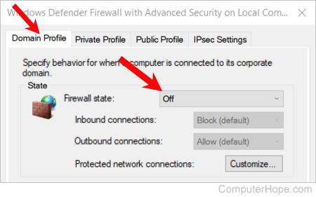 Disable or turn off Windows Defender Firewall