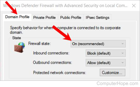 Aktifkan atau aktifkan Windows Defender Firewall