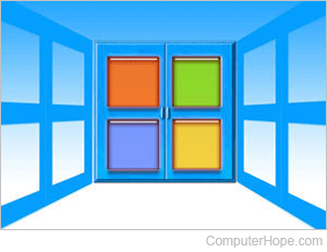 Illustrated doors with four different colored Windows, like the older Windows logo.