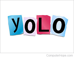YOLO spelled out on four different colored pieces of paper.