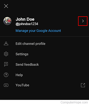 Changing accounts or channels on YouTube Studio app.