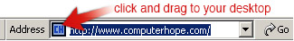 Locating the website icon in Internet Explorer address bar