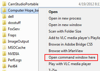 Open command window here option in right-click context menu.
