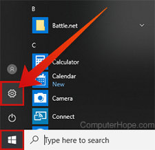 Open the Start menu and click the gear icon