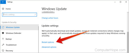 In your Windows Update settings, choose Restart options.