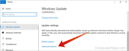 In your Windows Update settings, choose Advanced options.
