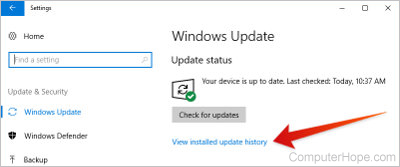 In your Windows Update settings, choose View installed update history.