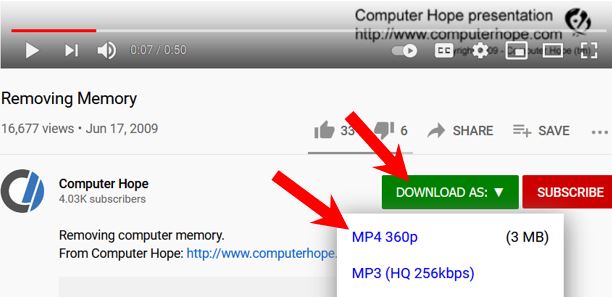 Using Easy Youtube Video Downloader Express to download a YouTube video as MP4.