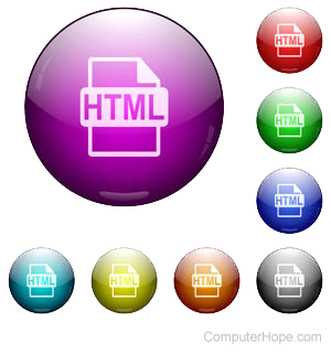 HTML icon and word in different colored orbs