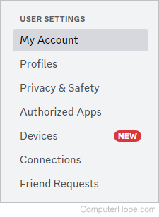 My Account selector on Discord.