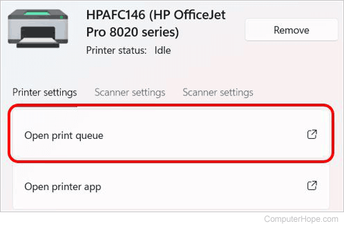 Open print queue in Windows 11
